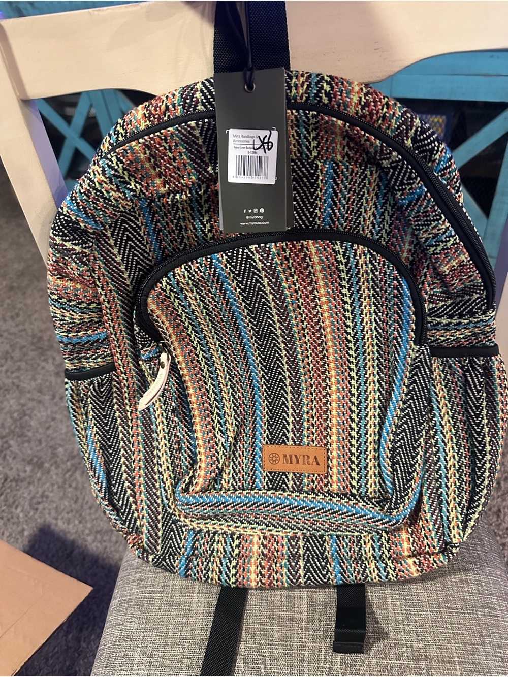 Myra Bag Multicolor Striped Woven Men’s Backpack - Black, Blue, Brown, Orange